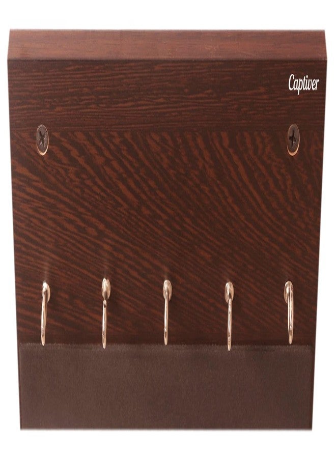 Captiver Wooden Wall Mounted Flat Key Holder 5 Hooks for Home Office (20x10x3 CM, Wenge Finish) - Image 5